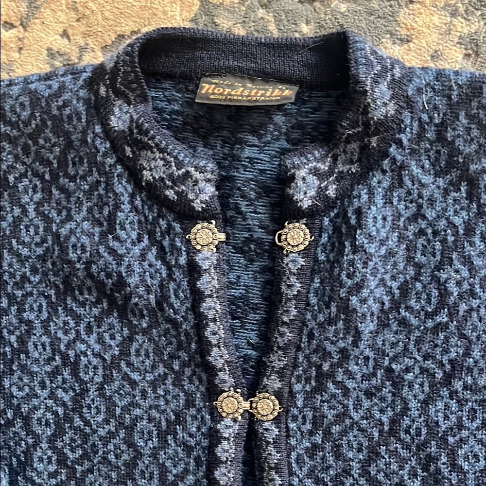 Blue Patterned Norwegian Wool Sweater